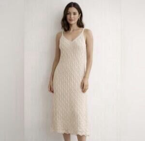 Freshman 1996 Crochet Knit Tank Column Dress Resort Boho Coastal Ivory European